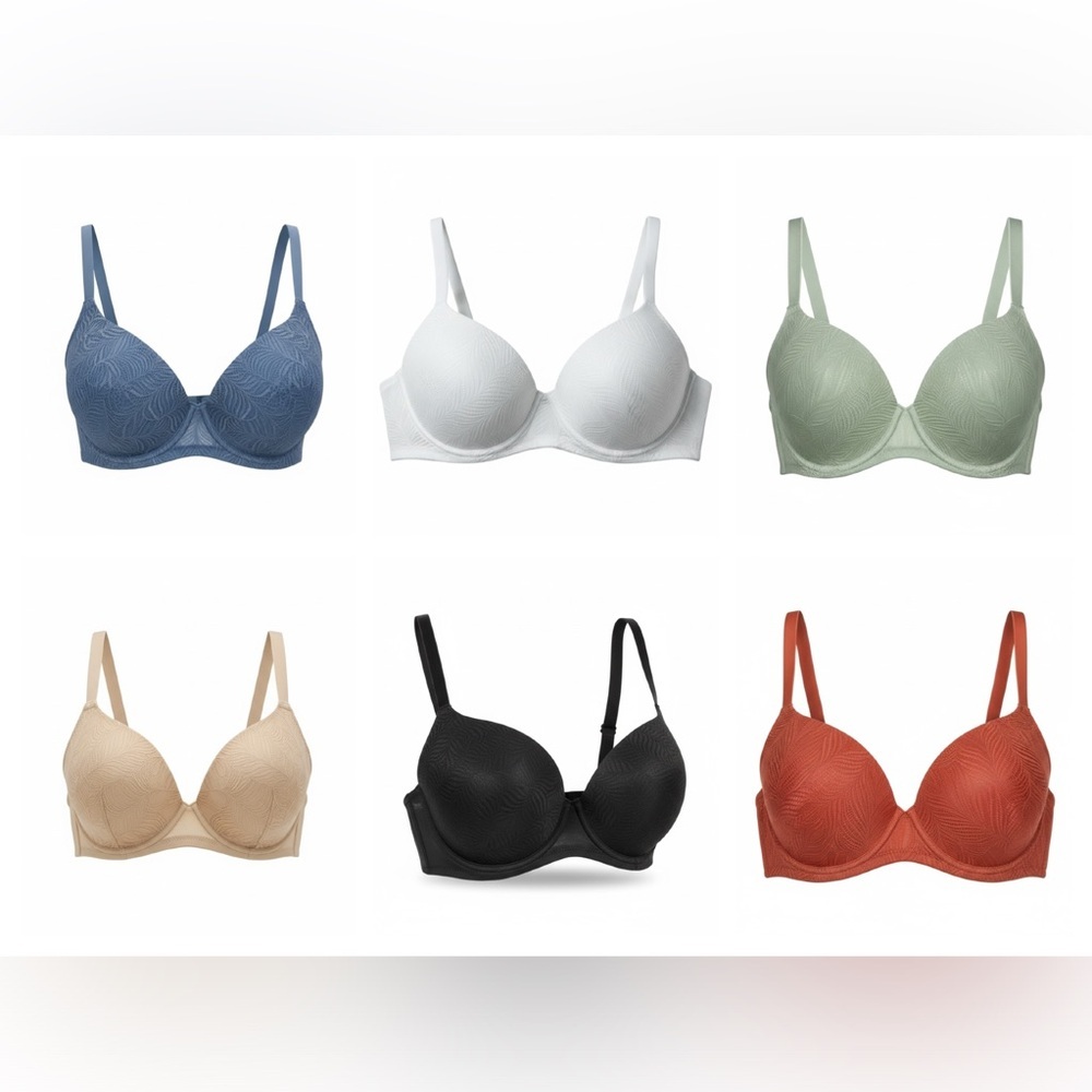 Set of 6 Stylish Women's Lace Bra Set - Coral, Green, Teal